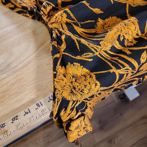 Zara Bodycon Yellow Floral Print Knit Stretch Waist Cutouts Midi Length - Picture 9 of 12